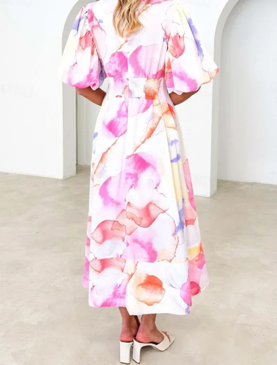 Best Women's Casual Dress Floral Leaf Print V Neck Long Dress Maxi Dress Vacation Short Sleeve Summer Women Spring Dresses