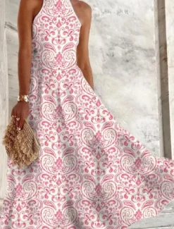 New Women's Casual Dress Floral Print Crew Neck Maxi long Dress Casual Daily Vacation Sleeveless Summer Spring Women Spring Dresses