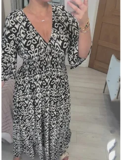 Sale Women's Casual Dress Floral Print V Neck Long Dress Maxi Dress Ethnic Casual Daily Vacation 3/4 Length Sleeve Summer Women Floral Dresses