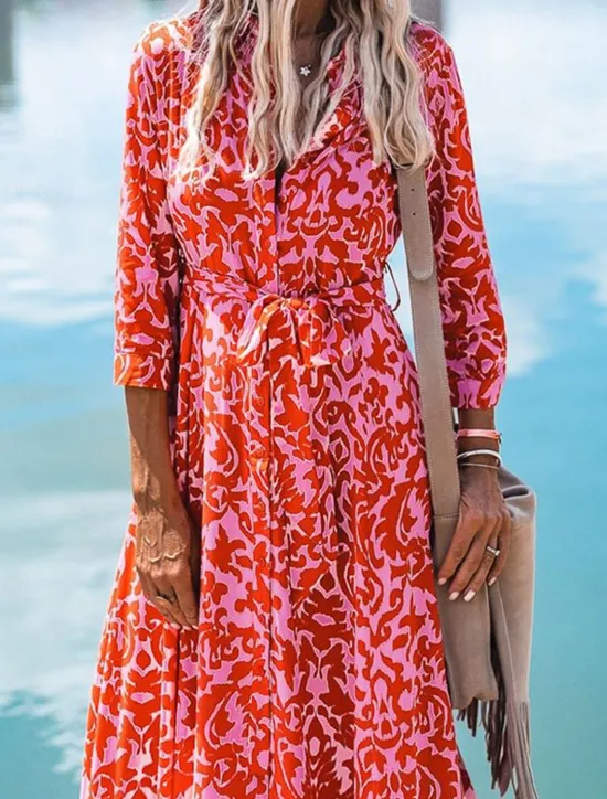 Outlet Women's Casual Dress Floral Print V Neck Long Dress Maxi Dress Vacation Long Sleeve Summer Women Spring Dresses