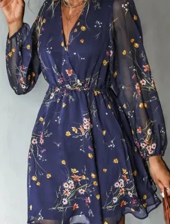 New Women's Casual Dress Formal Dress Floral Print V Neck Mini Dress Stylish Casual Daily Date Long Sleeve Summer Women Spring Dresses