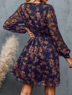 New Women's Casual Dress Formal Dress Floral Print V Neck Mini Dress Stylish Casual Daily Date Long Sleeve Summer Women Spring Dresses
