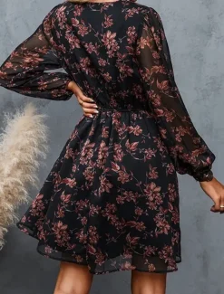 New Women's Casual Dress Formal Dress Floral Print V Neck Mini Dress Stylish Casual Daily Date Long Sleeve Summer Women Spring Dresses