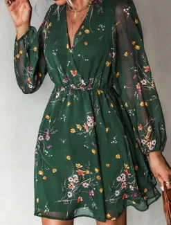 New Women's Casual Dress Formal Dress Floral Print V Neck Mini Dress Stylish Casual Daily Date Long Sleeve Summer Women Spring Dresses