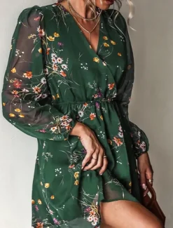 New Women's Casual Dress Formal Dress Floral Print V Neck Mini Dress Stylish Casual Daily Date Long Sleeve Summer Women Spring Dresses