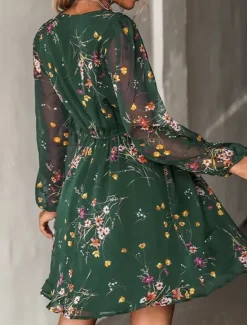 New Women's Casual Dress Formal Dress Floral Print V Neck Mini Dress Stylish Casual Daily Date Long Sleeve Summer Women Spring Dresses