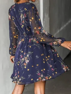 New Women's Casual Dress Formal Dress Floral Print V Neck Mini Dress Stylish Casual Daily Date Long Sleeve Summer Women Spring Dresses