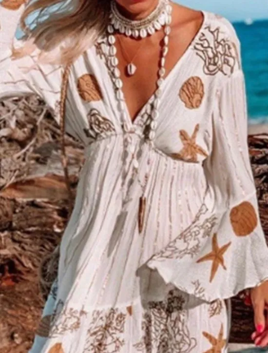Best Women's Casual Dress Graphic Tassel Fringe Print V Neck Mini Dress Bohemia Vacation Beach Summer Women Spring Dresses