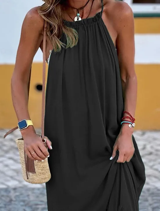Discount Women's Casual Dress Long Dress Maxi Dress Ruched Vacation Beach Streetwear Maxi Halter Neck Sleeveless Black Red Green Color Women Vacation Dresses