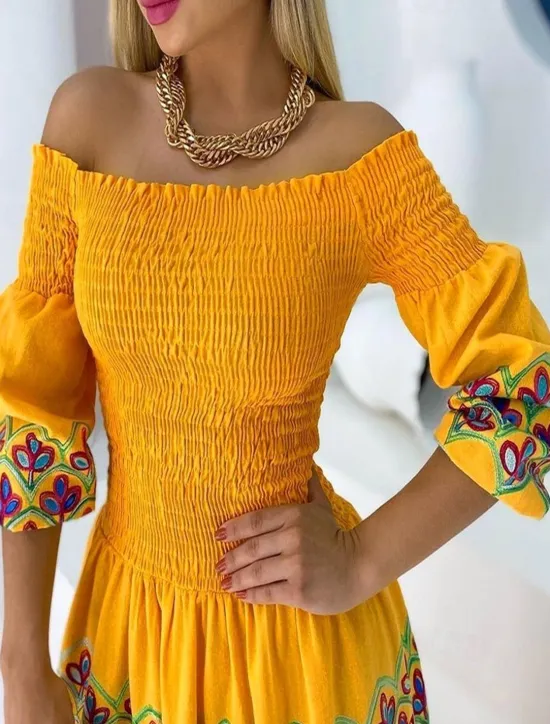 Outlet Women's Casual Dress Long Dress Maxi Dress Half Sleeve Floral Patchwork Fall Spring Autumn Off Shoulder Modern Weekend Slim 2023 S M L XL XXL Women Vacation Dresses