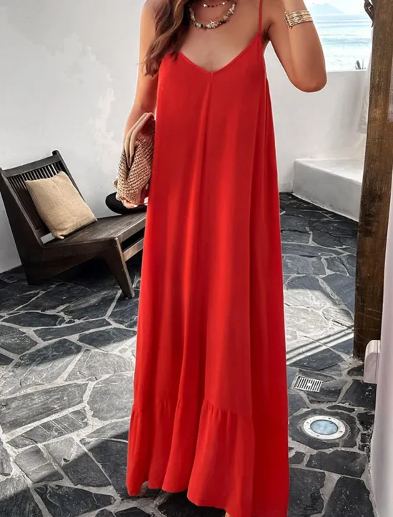 Clearance Women's Casual Dress Long Dress Maxi Dress Backless Pocket Date Streetwear Maxi Strap Sleeveless Black Red Blue Color Women Vacation Dresses
