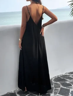 Clearance Women's Casual Dress Long Dress Maxi Dress Backless Pocket Date Streetwear Maxi Strap Sleeveless Black Red Blue Color Women Vacation Dresses