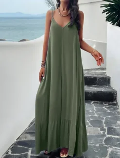 Clearance Women's Casual Dress Long Dress Maxi Dress Backless Pocket Date Streetwear Maxi Strap Sleeveless Black Red Blue Color Women Vacation Dresses