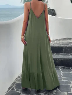 Clearance Women's Casual Dress Long Dress Maxi Dress Backless Pocket Date Streetwear Maxi Strap Sleeveless Black Red Blue Color Women Vacation Dresses
