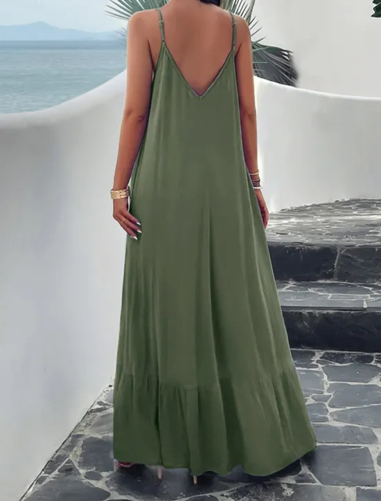 Clearance Women's Casual Dress Long Dress Maxi Dress Backless Pocket Date Streetwear Maxi Strap Sleeveless Black Red Blue Color Women Vacation Dresses