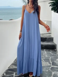 Clearance Women's Casual Dress Long Dress Maxi Dress Backless Pocket Date Streetwear Maxi Strap Sleeveless Black Red Blue Color Women Vacation Dresses