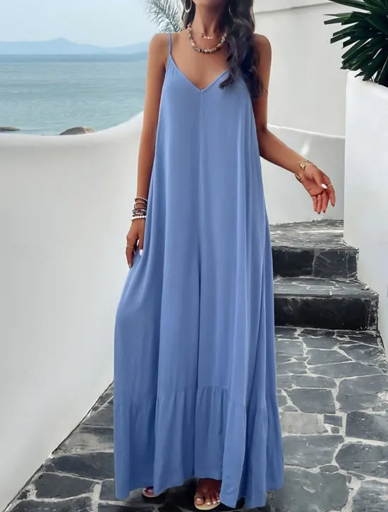 Clearance Women's Casual Dress Long Dress Maxi Dress Backless Pocket Date Streetwear Maxi Strap Sleeveless Black Red Blue Color Women Vacation Dresses