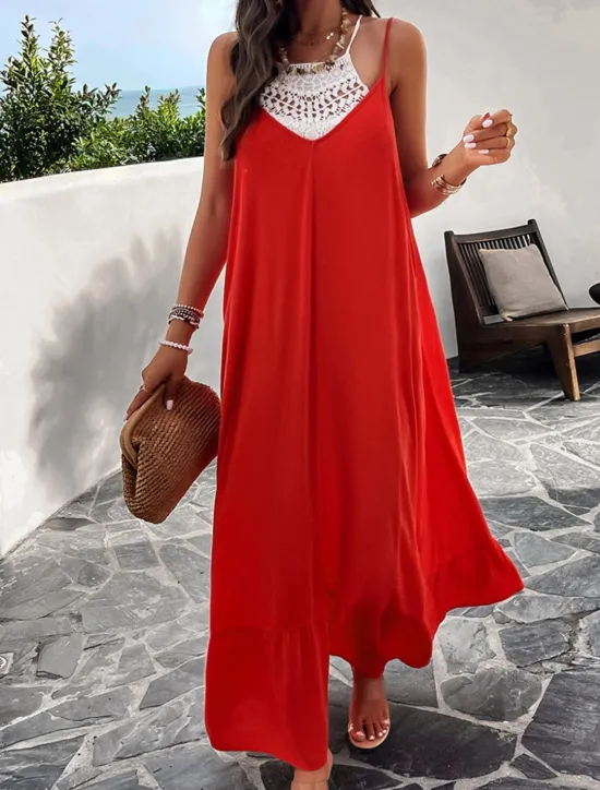 Clearance Women's Casual Dress Long Dress Maxi Dress Backless Pocket Date Streetwear Maxi Strap Sleeveless Black Red Blue Color Women Vacation Dresses