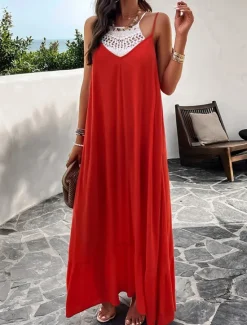 Clearance Women's Casual Dress Long Dress Maxi Dress Backless Pocket Date Streetwear Maxi Strap Sleeveless Black Red Blue Color Women Vacation Dresses