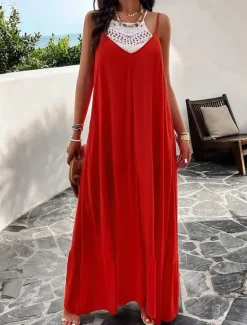 Clearance Women's Casual Dress Long Dress Maxi Dress Backless Pocket Date Streetwear Maxi Strap Sleeveless Black Red Blue Color Women Vacation Dresses