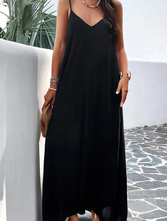Clearance Women's Casual Dress Long Dress Maxi Dress Backless Pocket Date Streetwear Maxi Strap Sleeveless Black Red Blue Color Women Vacation Dresses
