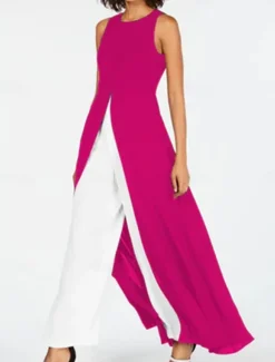 Discount Women's Casual Dress Maxi Dress Patchwork Elegant Crew Neck Black Color Women Work Dresses