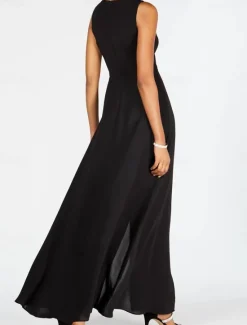Discount Women's Casual Dress Maxi Dress Patchwork Elegant Crew Neck Black Color Women Work Dresses