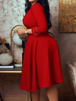 Outlet Women's Casual Dress Midi Dress Zipper Daily Date Fashion Streetwear Stand Collar 3/4 Length Sleeve Red Green Dark Blue Color Women Work Dresses