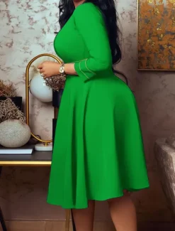 Outlet Women's Casual Dress Midi Dress Zipper Daily Date Fashion Streetwear Stand Collar 3/4 Length Sleeve Red Green Dark Blue Color Women Work Dresses