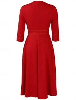 Outlet Women's Casual Dress Midi Dress Zipper Daily Date Fashion Streetwear Stand Collar 3/4 Length Sleeve Red Green Dark Blue Color Women Work Dresses