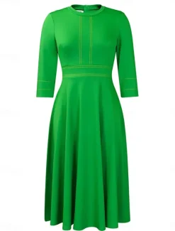 Outlet Women's Casual Dress Midi Dress Zipper Daily Date Fashion Streetwear Stand Collar 3/4 Length Sleeve Red Green Dark Blue Color Women Work Dresses
