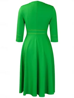 Outlet Women's Casual Dress Midi Dress Zipper Daily Date Fashion Streetwear Stand Collar 3/4 Length Sleeve Red Green Dark Blue Color Women Work Dresses