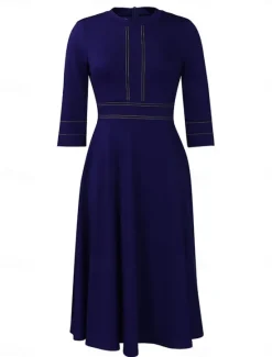 Outlet Women's Casual Dress Midi Dress Zipper Daily Date Fashion Streetwear Stand Collar 3/4 Length Sleeve Red Green Dark Blue Color Women Work Dresses