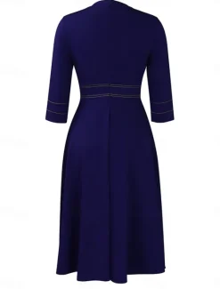 Outlet Women's Casual Dress Midi Dress Zipper Daily Date Fashion Streetwear Stand Collar 3/4 Length Sleeve Red Green Dark Blue Color Women Work Dresses