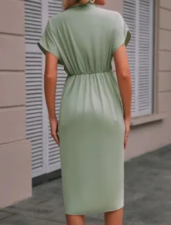 Sale Women's Casual Dress Midi Dress Ruched Date Vacation Streetwear Basic V Neck Short Sleeve Black Pink Dark Green Color Women Cocktail Dress