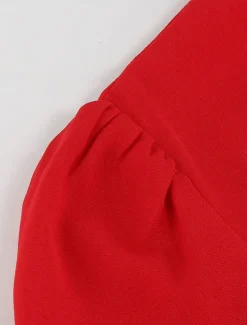Women's Casual Dress Midi Dress Ruched With Belt Work Elegant V Neck Long Sleeve Black Red Blue Color Women Work Dresses