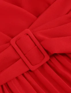 Women's Casual Dress Midi Dress Ruched With Belt Work Elegant V Neck Long Sleeve Black Red Blue Color Women Work Dresses