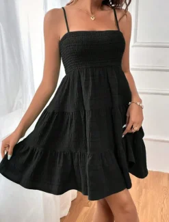 Women's Casual Dress Mini Dress Ruffle Backless Date Vacation Streetwear Basic Spaghetti Strap Sleeveless Black Pink Light Blue Color Women Sundresses