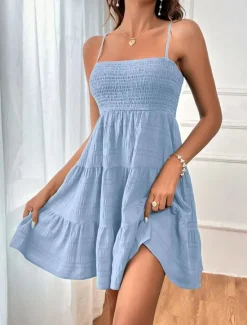 Women's Casual Dress Mini Dress Ruffle Backless Date Vacation Streetwear Basic Spaghetti Strap Sleeveless Black Pink Light Blue Color Women Sundresses