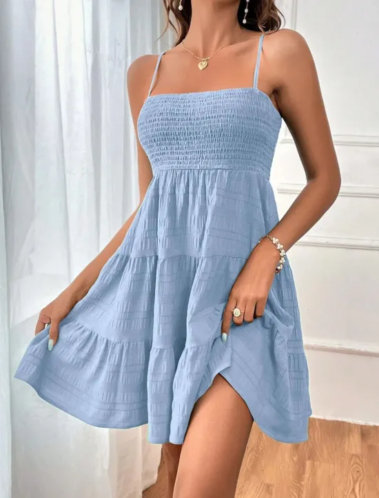 Women's Casual Dress Mini Dress Ruffle Backless Date Vacation Streetwear Basic Spaghetti Strap Sleeveless Black Pink Light Blue Color Women Sundresses