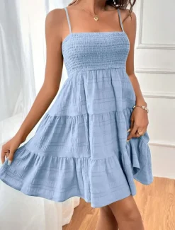 Women's Casual Dress Mini Dress Ruffle Backless Date Vacation Streetwear Basic Spaghetti Strap Sleeveless Black Pink Light Blue Color Women Sundresses