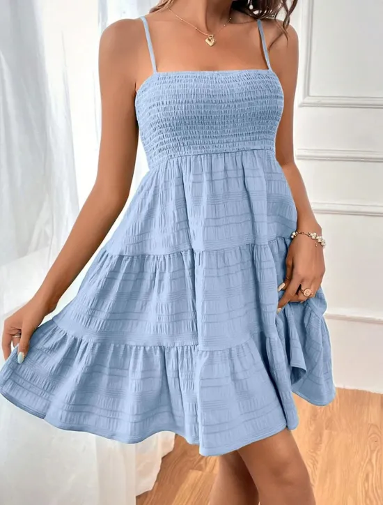 Women's Casual Dress Mini Dress Ruffle Backless Date Vacation Streetwear Basic Spaghetti Strap Sleeveless Black Pink Light Blue Color Women Sundresses