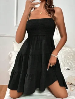 Women's Casual Dress Mini Dress Ruffle Backless Date Vacation Streetwear Basic Spaghetti Strap Sleeveless Black Pink Light Blue Color Women Sundresses