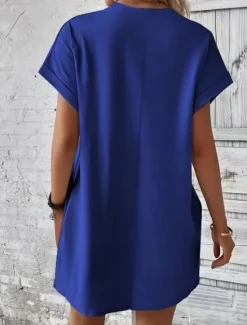 Discount Women's Casual Dress Mini Dress Pocket Casual Crew Neck Short Sleeve White Blue Khaki Color Women Work Dresses