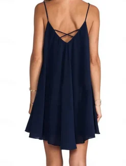 Hot Women's Casual Dress Mini Dress Chiffon Backless Date Vacation Streetwear Basic Spaghetti Strap Sleeveless Black Wine Navy Blue Color Women Sundresses