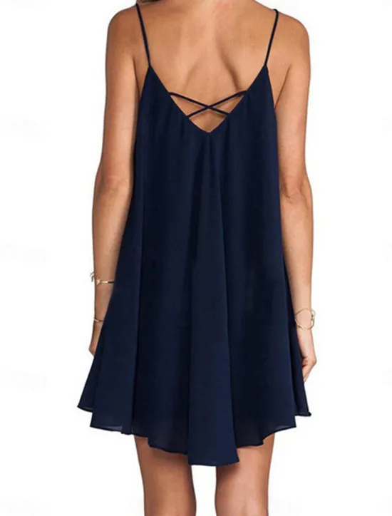 Hot Women's Casual Dress Mini Dress Chiffon Backless Date Vacation Streetwear Basic Spaghetti Strap Sleeveless Black Wine Navy Blue Color Women Sundresses