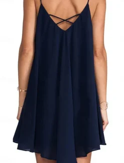 Hot Women's Casual Dress Mini Dress Chiffon Backless Date Vacation Streetwear Basic Spaghetti Strap Sleeveless Black Wine Navy Blue Color Women Sundresses