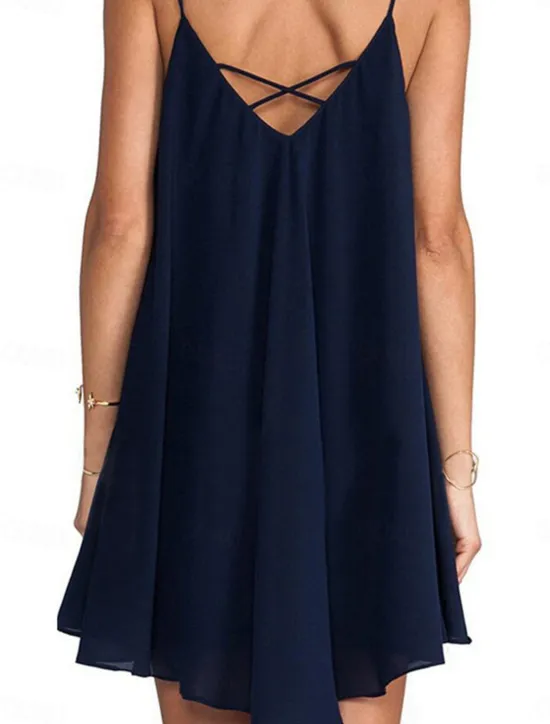 Hot Women's Casual Dress Mini Dress Chiffon Backless Date Vacation Streetwear Basic Spaghetti Strap Sleeveless Black Wine Navy Blue Color Women Sundresses