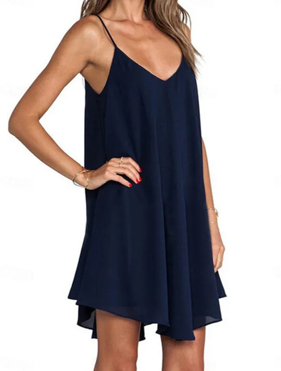 Hot Women's Casual Dress Mini Dress Chiffon Backless Date Vacation Streetwear Basic Spaghetti Strap Sleeveless Black Wine Navy Blue Color Women Sundresses