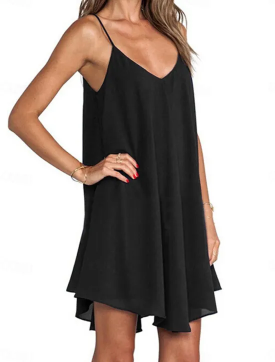 Hot Women's Casual Dress Mini Dress Chiffon Backless Date Vacation Streetwear Basic Spaghetti Strap Sleeveless Black Wine Navy Blue Color Women Sundresses